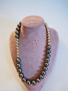 Fashion Jewelry Classic Metallic Beaded Necklace - Gunmetal and Gold